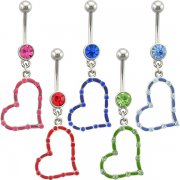 Jeweled Colored Heart Navel Rings <B>($1.65 Each)</b>