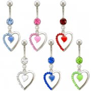 Jeweled Open Heart With Enamel Heart Navel Rings <B>($0.82 Each)</b>